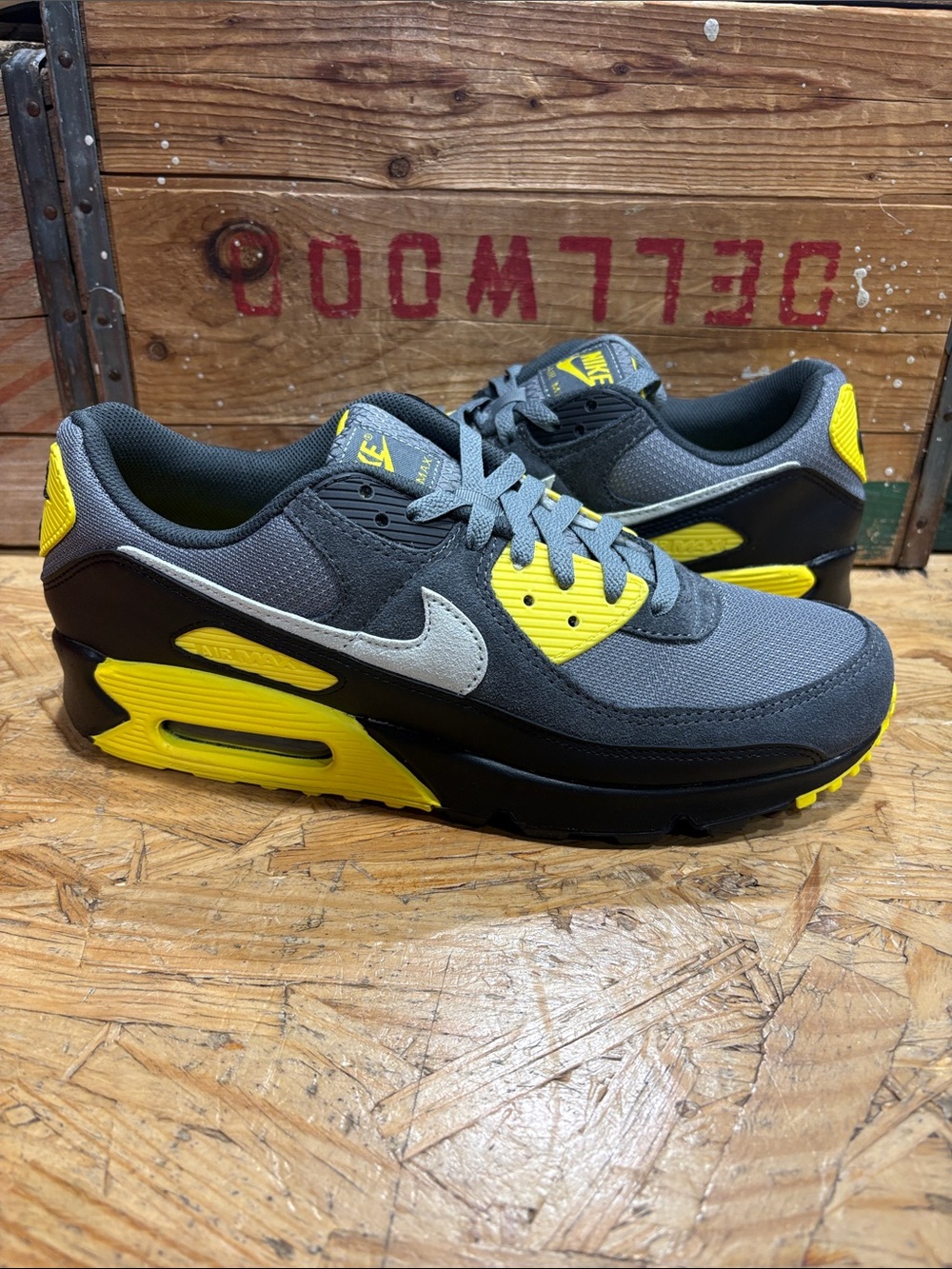 Nike Air Max 90 Grey and Yellow Air Max Running Shoes